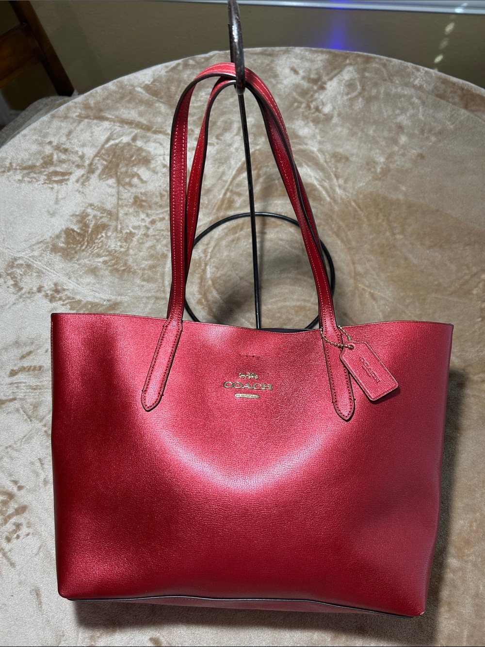 Coach Metallic Red Leather Tote with Hangtag